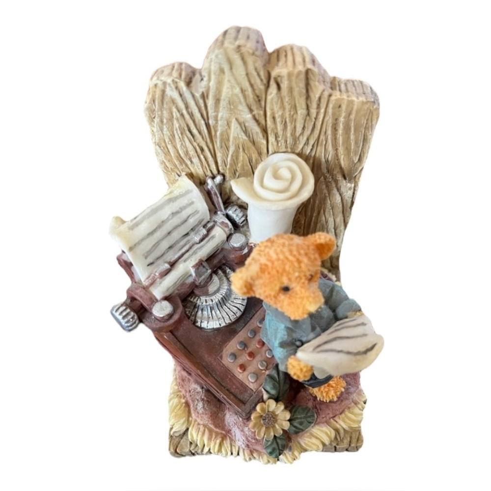 Bear Figurine with Typewriter and Rose